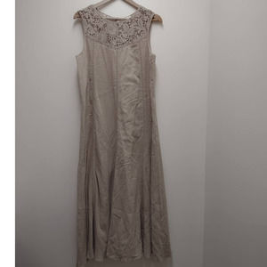 Garnet Hill Long Lined Tan Crochet Button Back Dress Women's Size 10